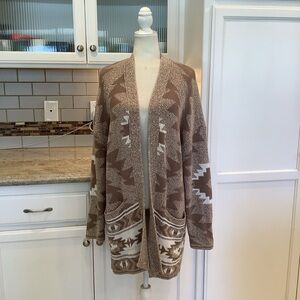 Lucky Brand Brown White Cozy Open Front Cardigan Sz Large